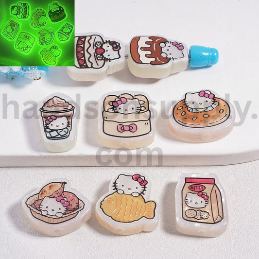 Luminous Cute Hello Kitty Cat Food Themed Series Different Shape Acrylic Beads, 20mm