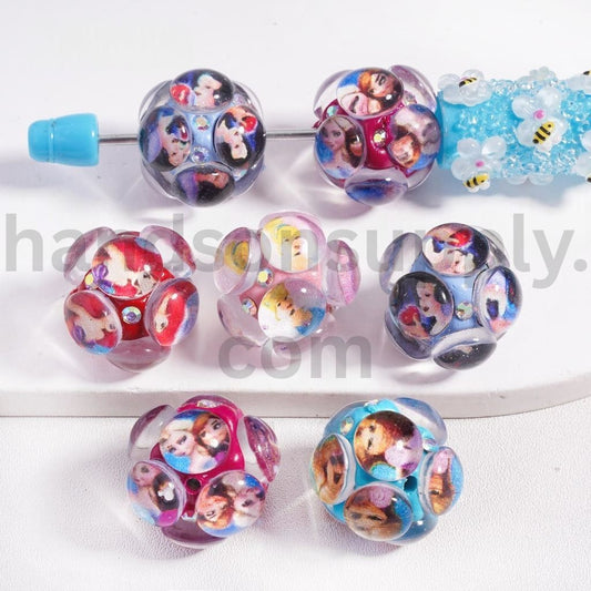 Clay Beads Disne Royal Girl Series Snow Whit Mula Arie Ann Els Jasmin Cinderell Rapunze with AB Rhinestones, 20MM, Random Mix