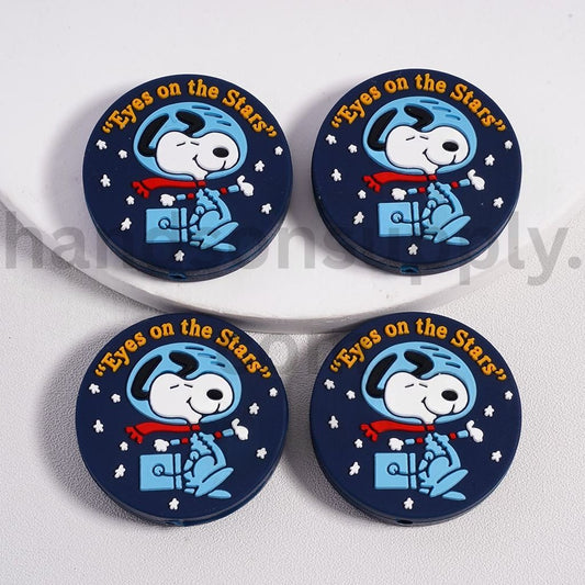 Cute Blue Dog in Red Scarf "Eyes in the Stars" Flat Round Silicone Focal Beads