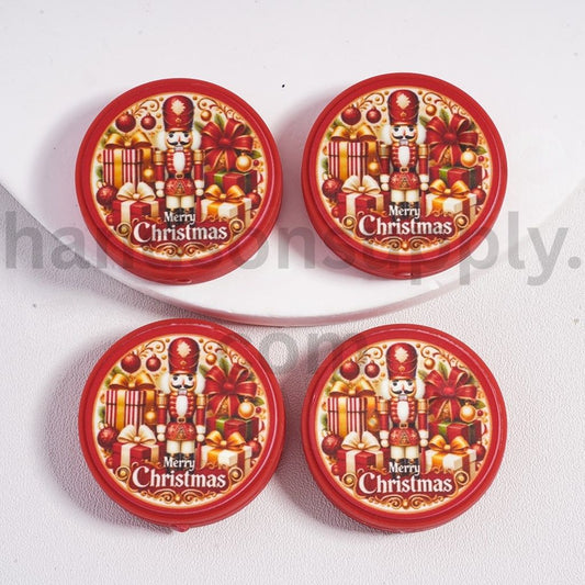 Wooden Nutcracker Soldier with Merry Christmas Flat Round Silicone Focal Beads