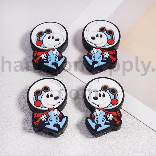 Blue Astronaut Dog with Red Scarf Winter Cartoon Edition Silicone Focal Beads