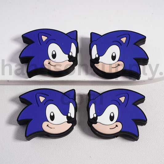 Cute Blue Smiling Hedgehog Portrait Silicone Focal Bead