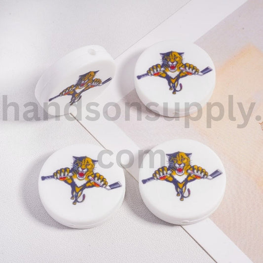 USA Ice & Leopard Yellow Hockey Team Flat Round Silicone Focal Beads