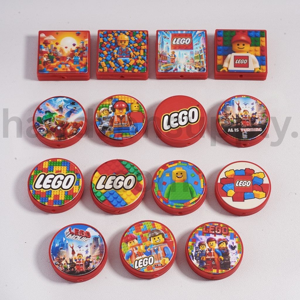 Building Block Bricks Series Red Background Different Print & Shape Design Silicone Focal Beads