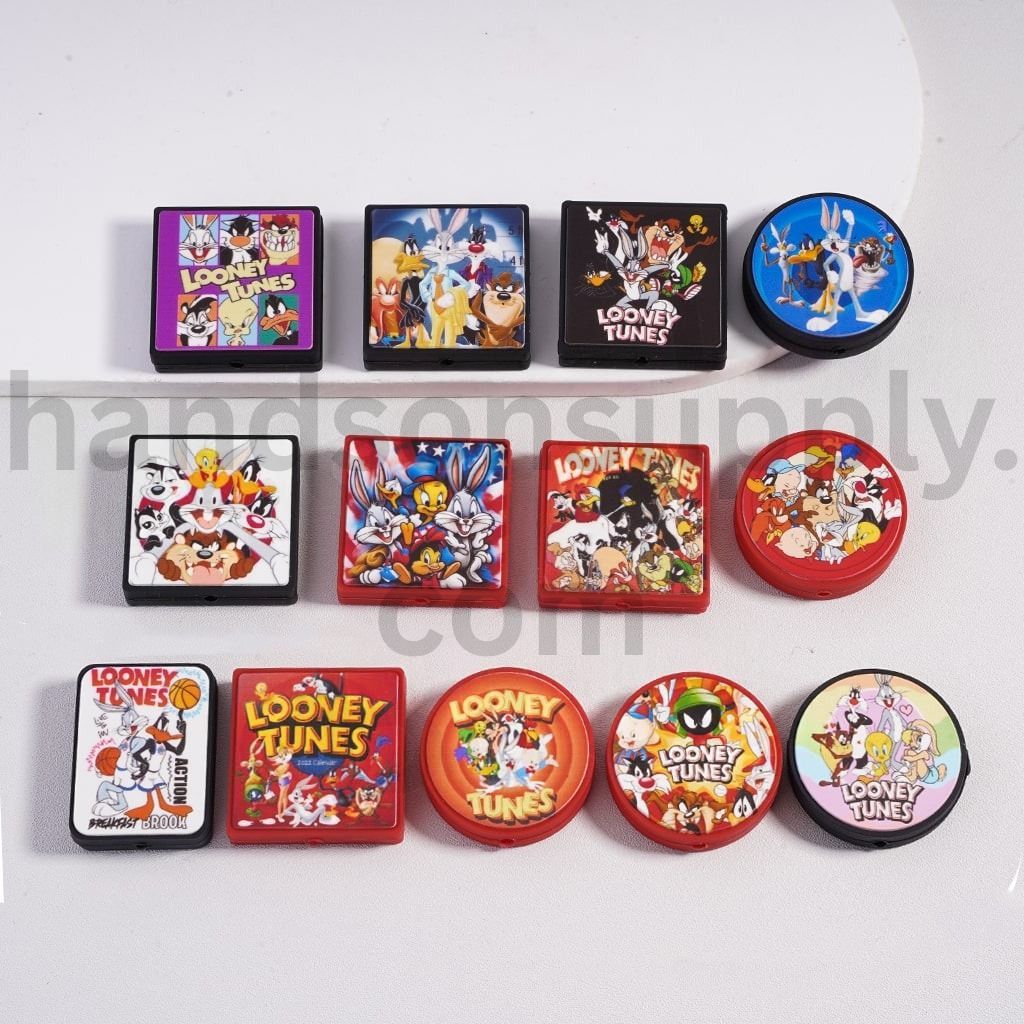 Rabbit, Duck, Dog Character Series Print Various Color Backgrounds Flat Different Design Shape Silicone Focal Beads Random Mix