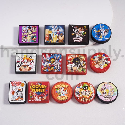 Rabbit, Duck, Dog Character Series Print Various Color Backgrounds Flat Different Design Shape Silicone Focal Beads Random Mix