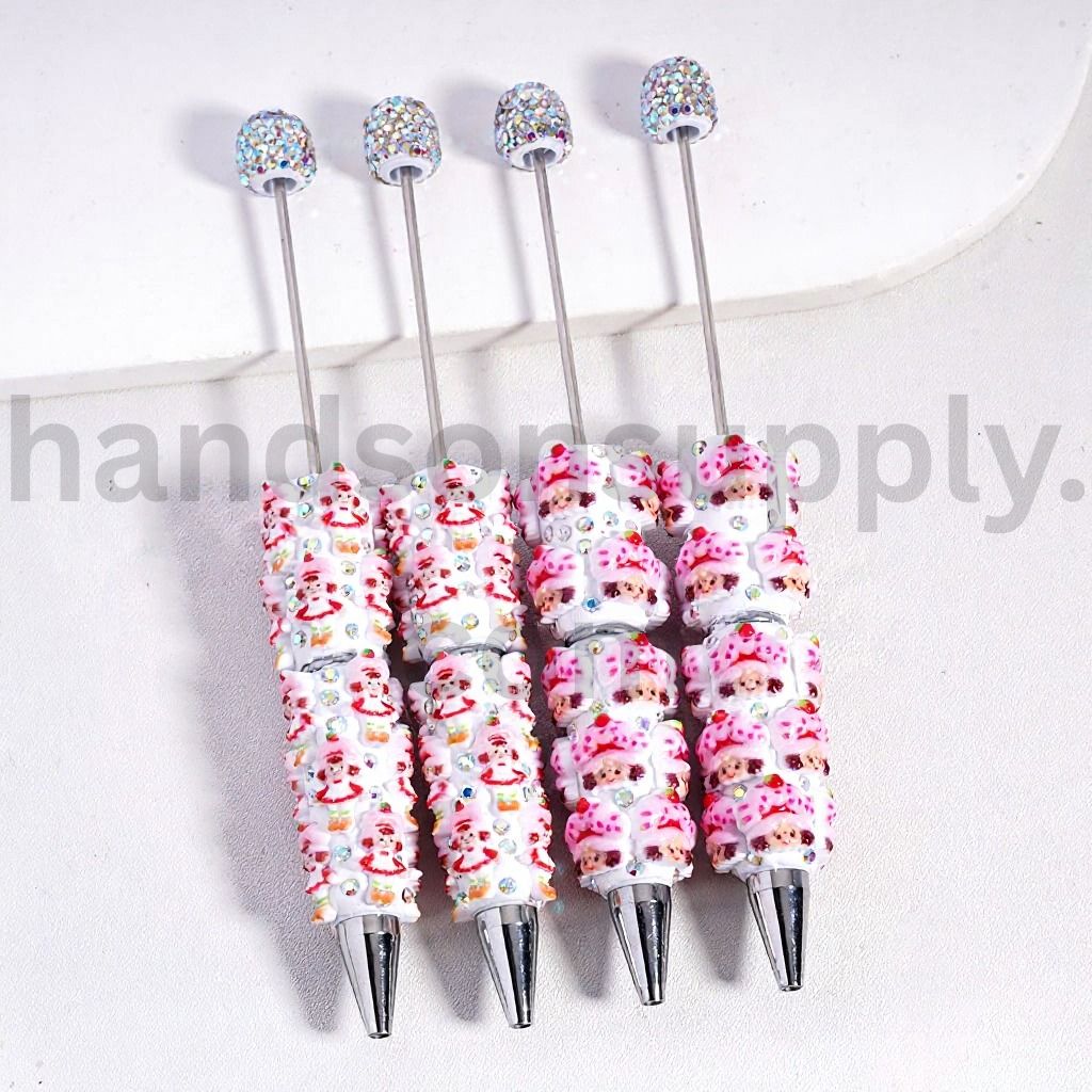 Sparkling Strawberry Girl AB Rhinestone Character Beadable Clay Pen