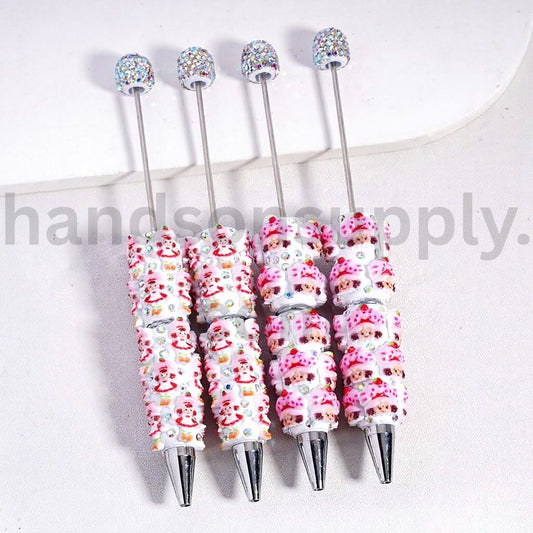 Sparkling Strawberry Girl AB Rhinestone Character Beadable Clay Pen