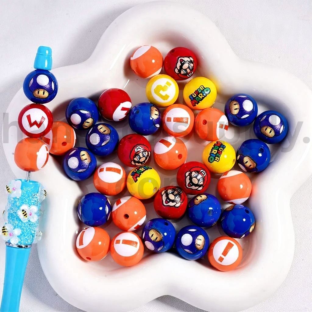 Cute Plumber Mushrooms Question Mark Exclamation Point Multi‑Color Round Acrylic Beads Random Mix 16MM