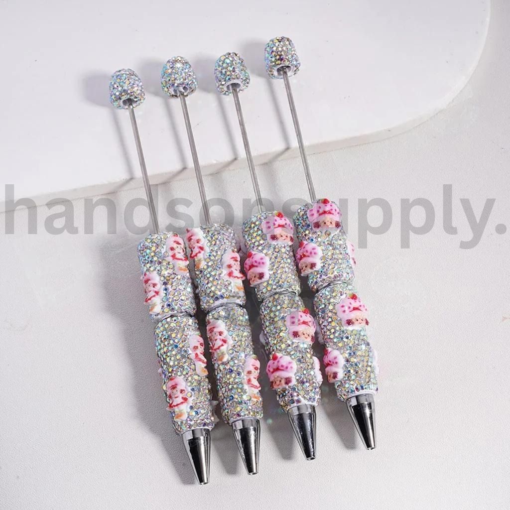 Cute Strawberry Girl Character Series with AB Rhinestones Beadable Clay Pen Random Mix
