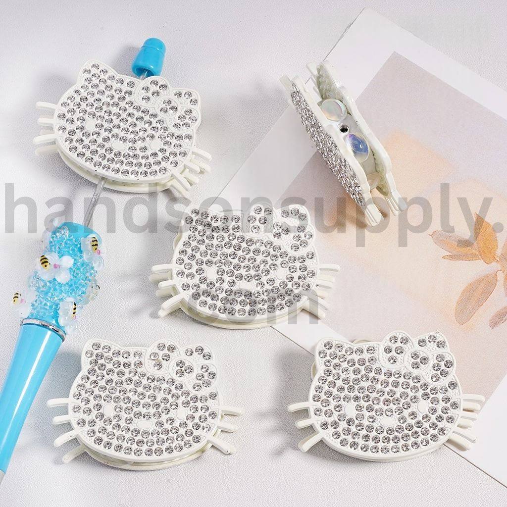 Fancy Silver Alloy White Cat Head with Clear Rhinestones, Beads Clay Beads 32*48MM