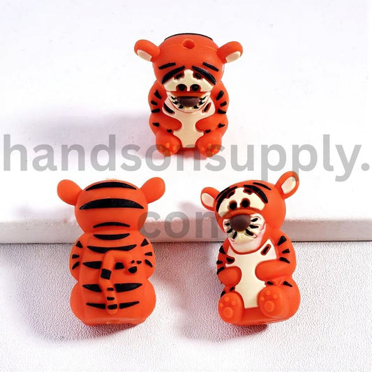 3D Cute Baby Tiger Character with Black Stripes Animal Silicone Focal Beads