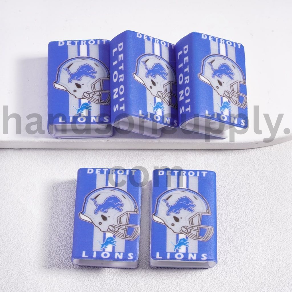 3D Mini Blue Book Detroit Grey & White Vertical Stripes Football Helmet Print Design Silicone Focal Beads