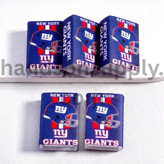 3D Mini Blue Book New York Red & White Vertical Stripes Football Helmet Design Silicone Focal Beads