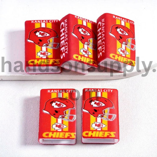 3D Red Mini Book Kansas City Yellow & White Vertical Stripes Football Helmet Design Silicone Focal Beads