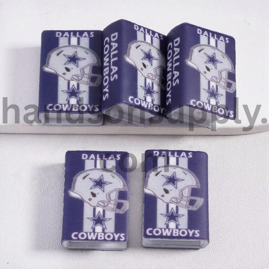 3D Dallas Blue Mini Book Gray & White Vertical Stripes with text Dallas Cowboys Football Helmet Design Silicone Focal Beads