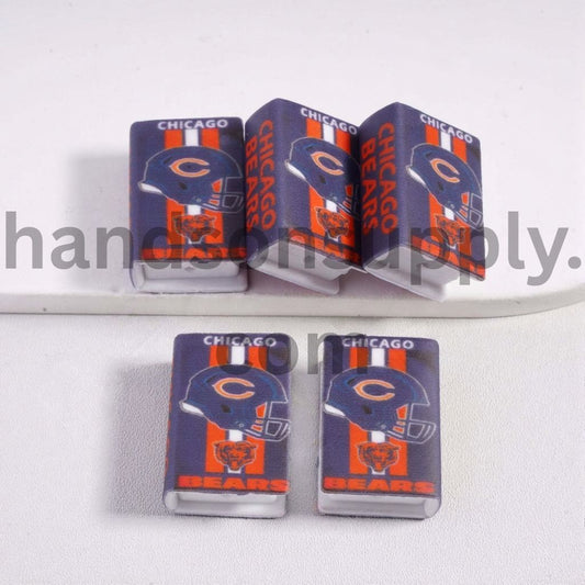 3D Mini Blue Book Chicago Orange & White Vertical Stripes Chichago Football Helmet Design Silicone Focal Beads