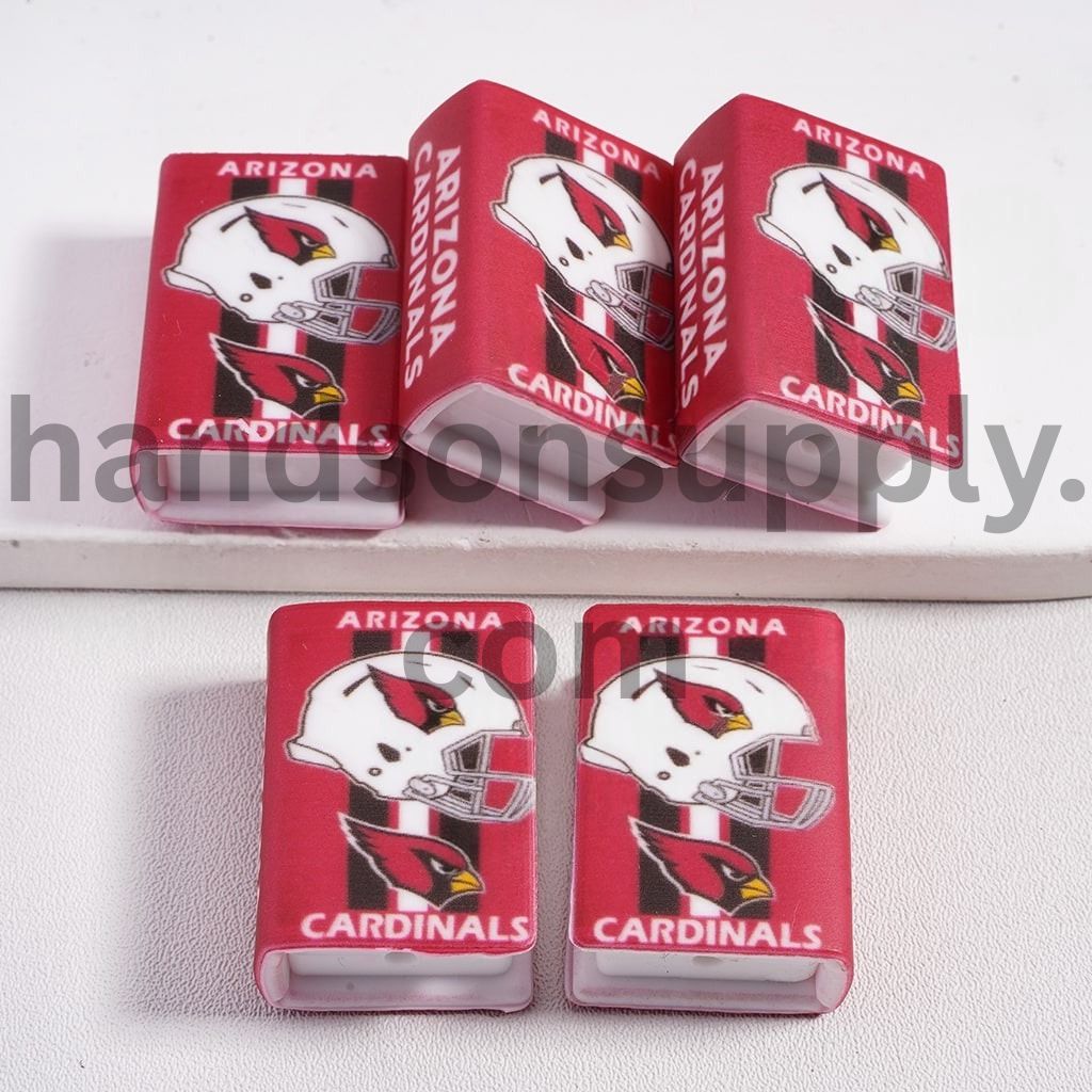 3D Red Mini Book Black & White Vertical Stripes Arizona White Football Helmet Silicone Focal Beads