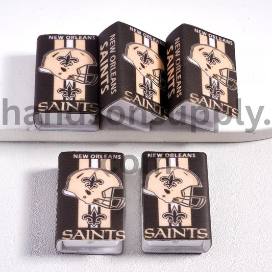 3D New Orleans Black Mini Book Khaki & White Vertical Stripes Football Helmet Silicone Focal Beads