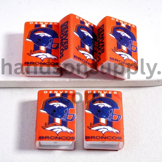 3D Denver Orange Mini Book Navy & White Vertical Stripes Football Helmet Silicone Focal Beads