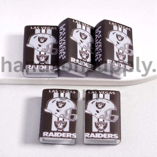 3D Las Vegas Black Mini Book Gray & White Vertical Stripes Football Helmet Silicone Focal Beads