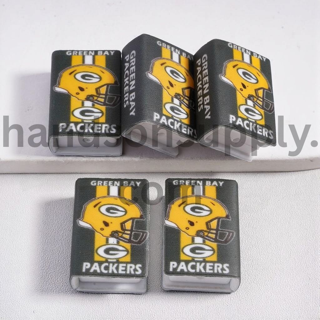 3D Green Bay Black Mini Book Yellow & White Stripes Yellow Football Helmet Silicone Focal Beads