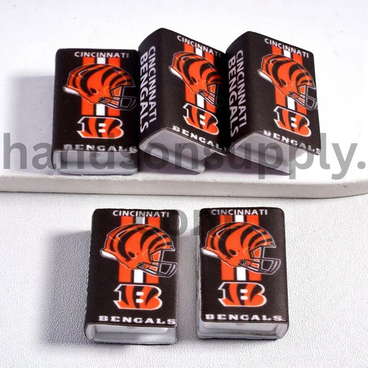 3D Cincinnati Black Mini Orange & White Vertical Stripes Orange Football Helmet Book Silicone Focal Beads