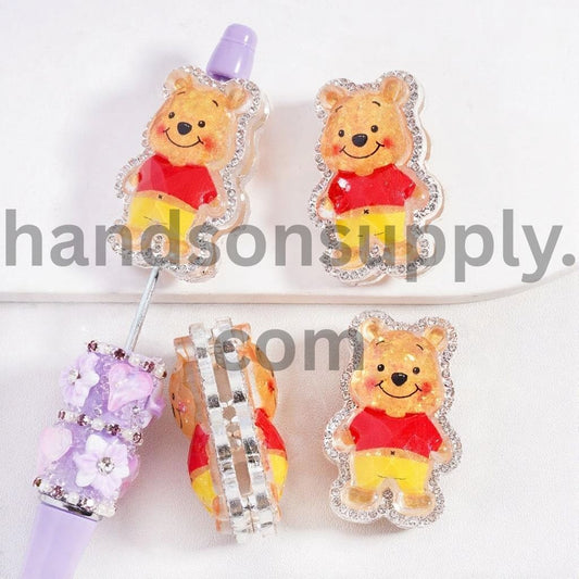 Glitter Bear Character Silver Metal Beads Clear Rhinestones, 25*37mm