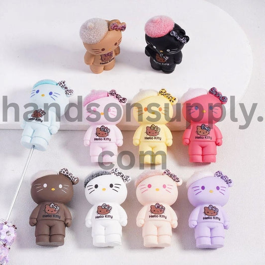 Cute Big Cat Character Figure with Leopard Bowtie & Fluffy Hat & Leopard Printed can be also used as Pen Topper, Flocked, Size 49MM Random Mix