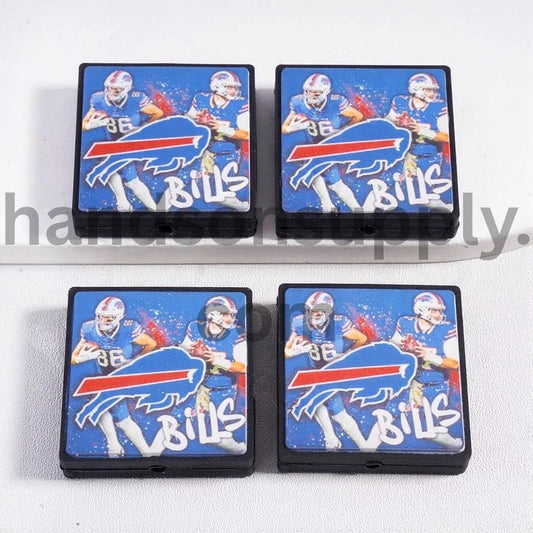 Blue Buffalo American Football Sports Charm Flat Square Shape Silicone Focal Bead