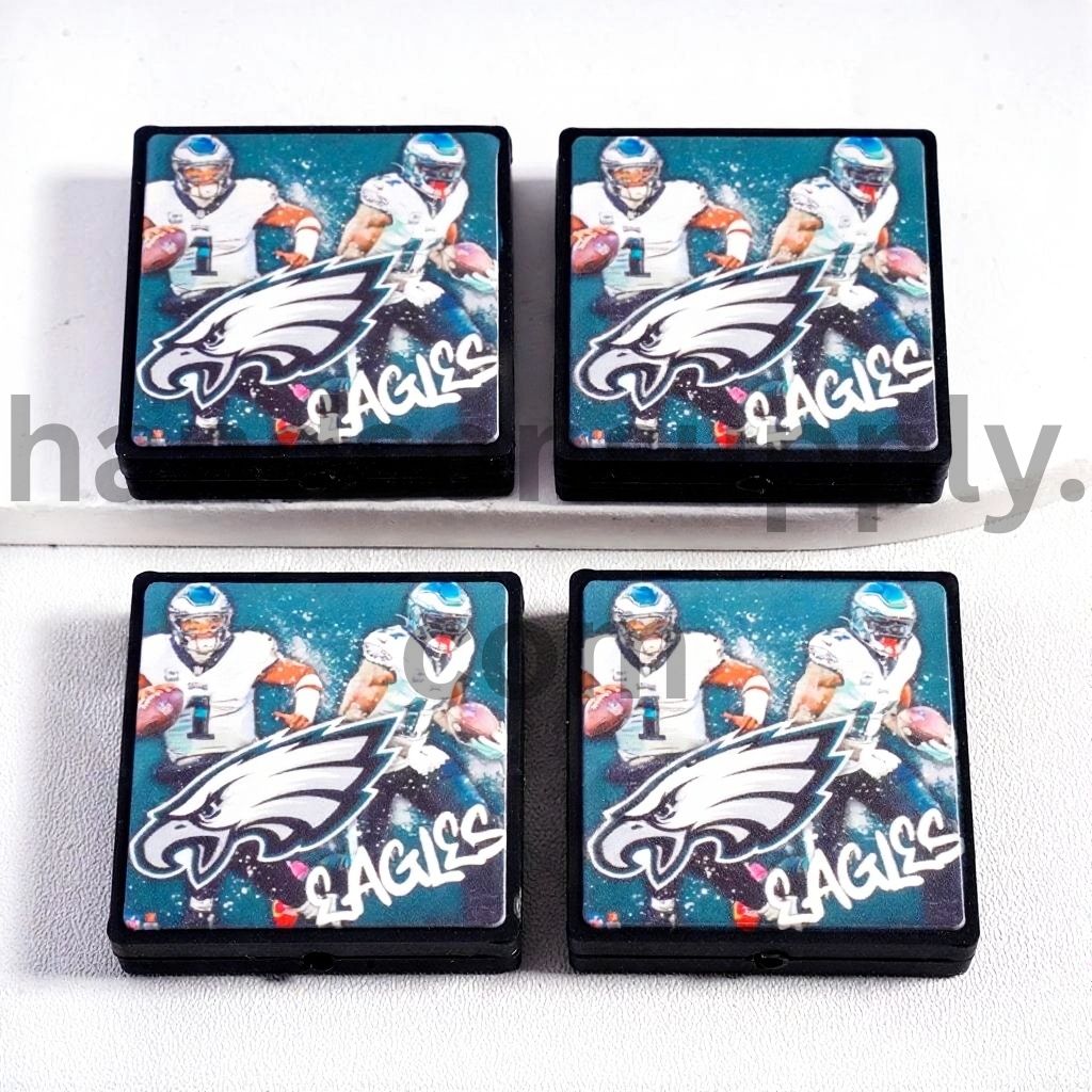 Green Philadelphia Eagles American Football Sports Charm Flat Square Shape Silicone Focal Bead