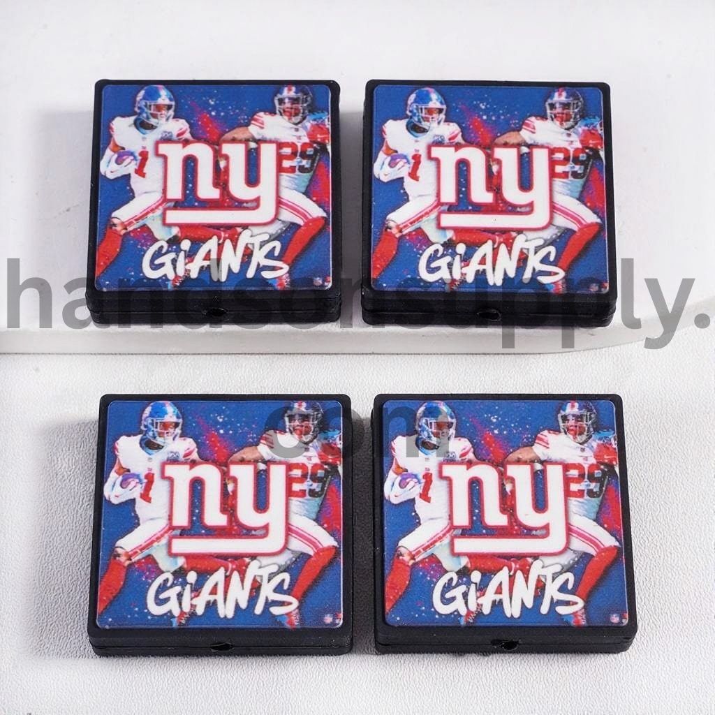 Blue New York Football Sports Charm Flat Square Shape Silicone Focal Bead