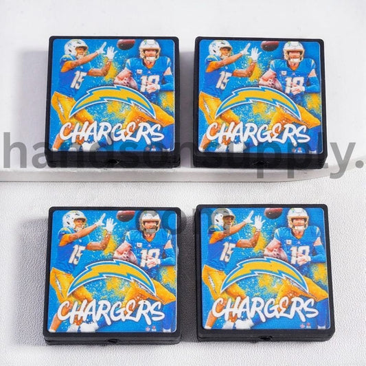 Sky Blue Los Angeles Football Sports Charm Flat Square Shape Silicone Focal Bead