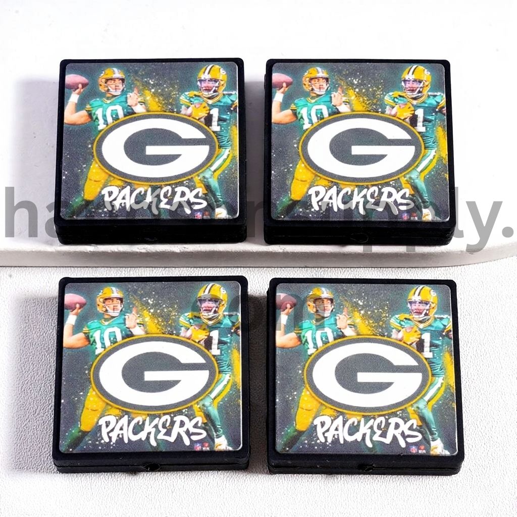 Dark Green Bay Packers Football Sports Charm Flat Square Shape Silicone Focal Bead