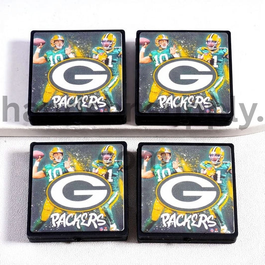 Dark Green Bay Packers Football Sports Charm Flat Square Shape Silicone Focal Bead