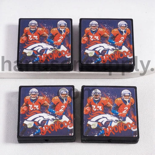 Sunset Orange Denver Broncos Football Sports Charm Flat Square Silicone Focal Bead