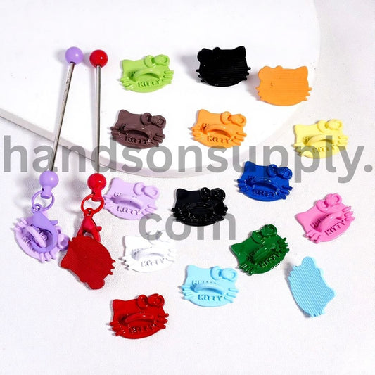 Cat Head with Bow Tie Charm Multi Color Keychain Pendant Acrylic Bead 14*19MM, Random Mix