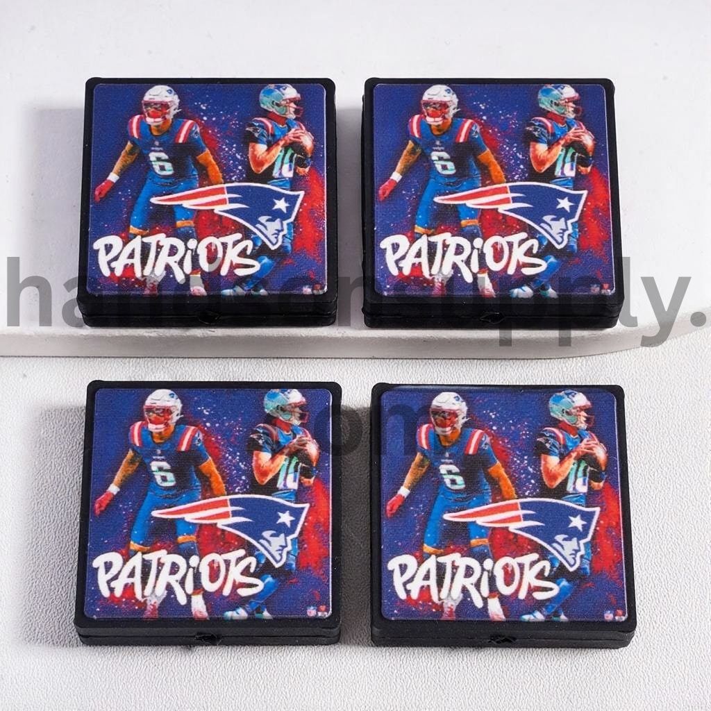 Red & White England Sport Football Theme Flat Square Shape Silicone Focal Bead