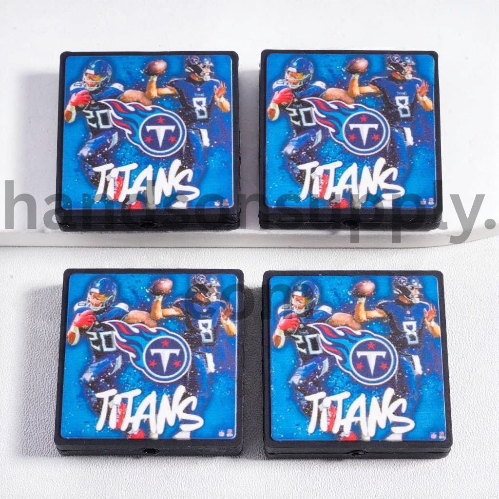 Sky-Blue Tennessee Titans Sport Football Theme Flat Square Shape Silicone Focal Bead