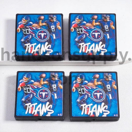 Sky-Blue Tennessee Titans Sport Football Theme Flat Square Shape Silicone Focal Bead