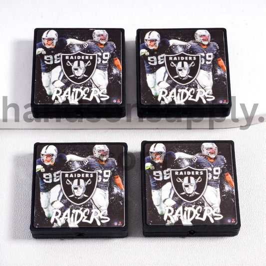 Black Las Vegas Raiders Football Sport Theme Flat Square Shape Silicone Focal Bead