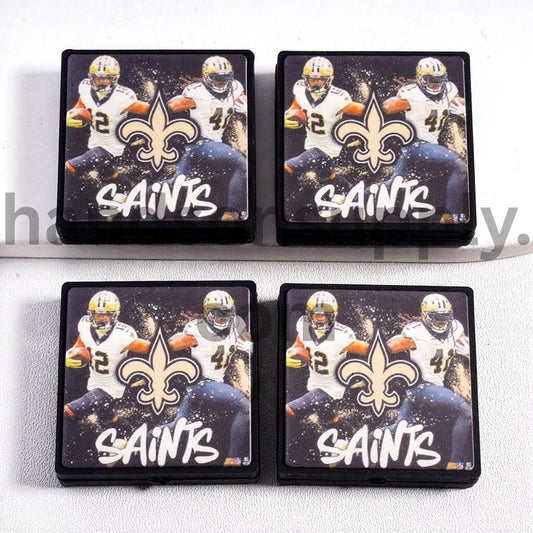 Black & Old-Gold New Orleans Saints Football Sport Theme Flat Square Shape Silicone Focal Bead
