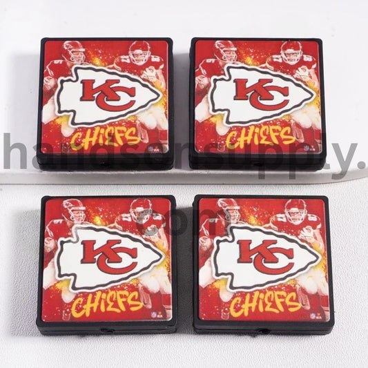 Red Kansas City Chiefs Football Sport Theme Flat Square Shape Silicone Focal Bead