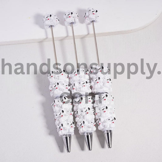 Smiling Dog Black & White Character Beadable Clay Pen with White Pearls