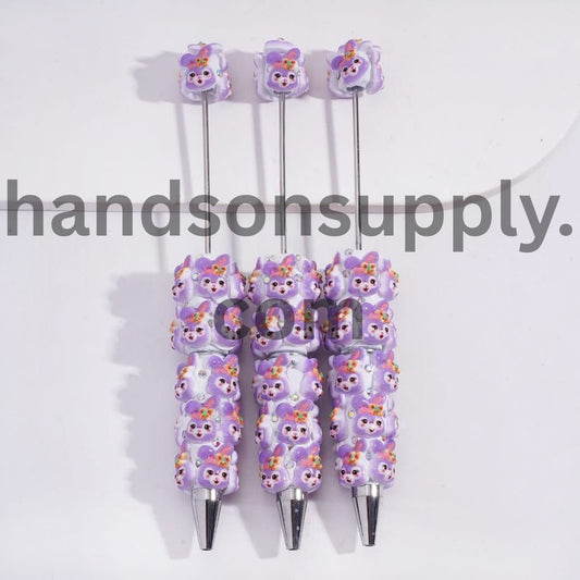 Classic Purple Bunny Character Design with AB Rhinestones Beadable Clay Pen