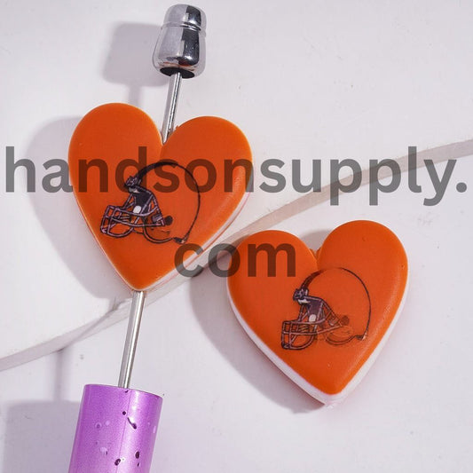 American Football Cleveland Pattern Sport Theme Flat Heart Shape Silicone Focal Bead