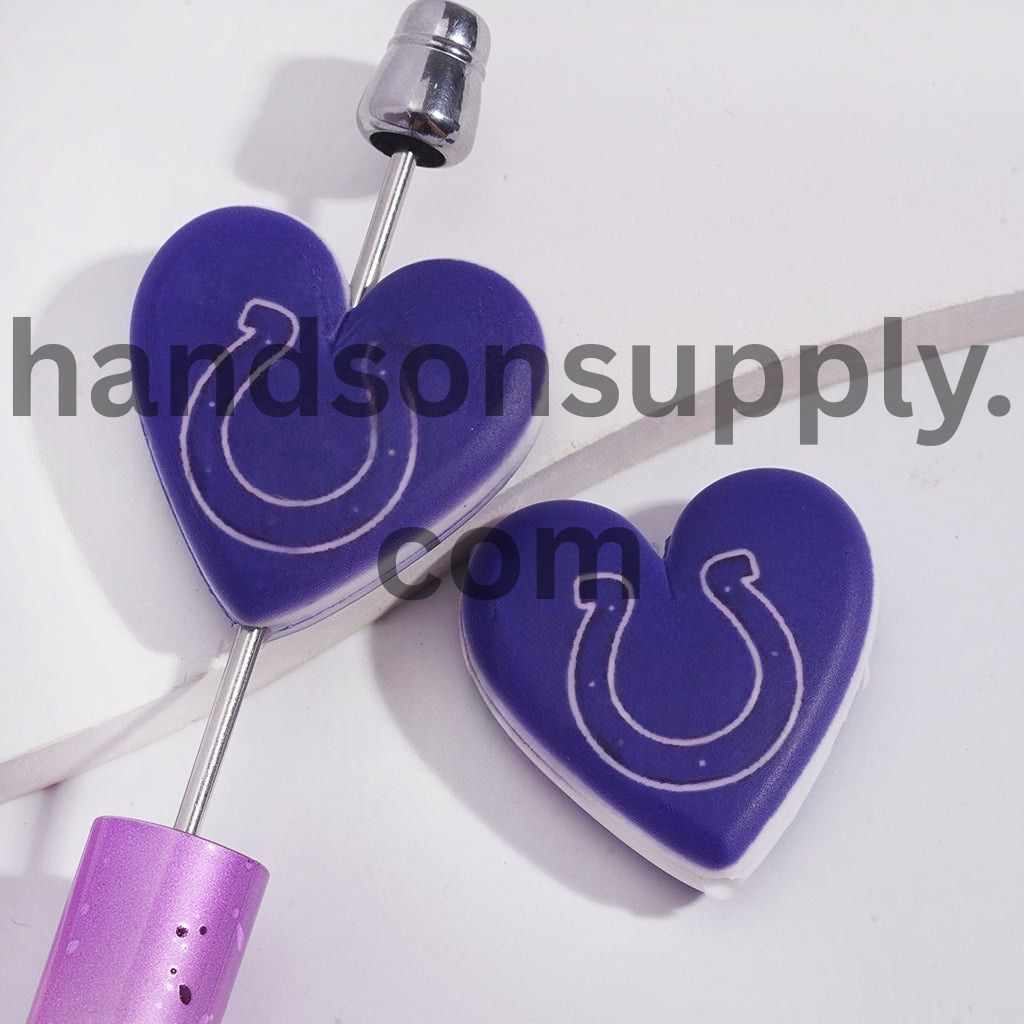 American Football Indy Pattern Sport Theme Flat Heart Shape Silicone Focal Bead
