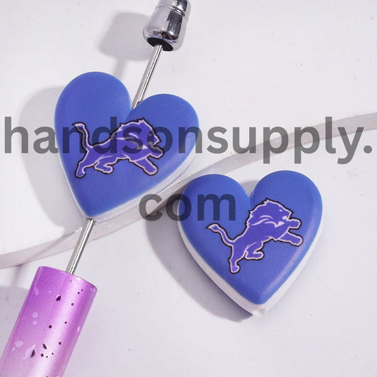 American Football Detroit Pattern Sport Theme Flat Heart Shape Silicone Focal Bead
