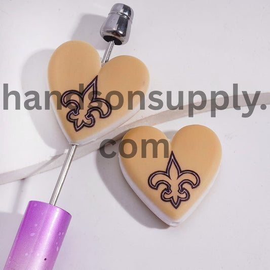 American Football NOLA Pattern Sport Theme Flat Heart Shape Silicone Focal Bead