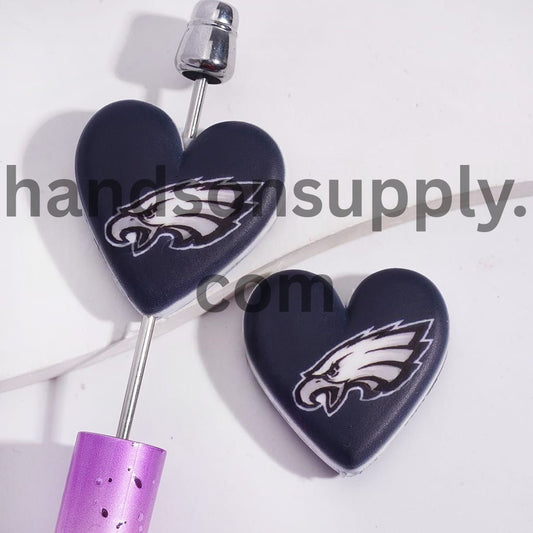 American Football Philly Pattern Sport Theme Flat Heart Shape Silicone Focal Bead